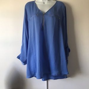 Apt 9 XL Silky blue blouse gold zip